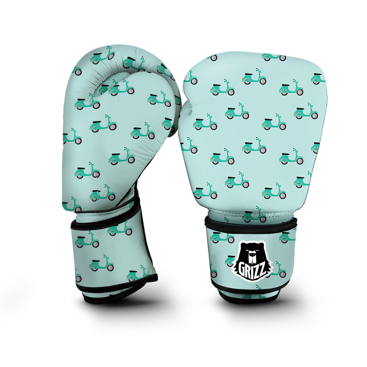 Green Vintage Scooter Print Pattern Boxing Gloves-grizzshop