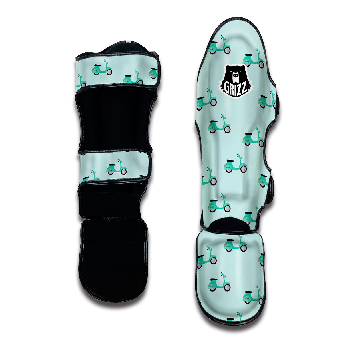 Green Vintage Scooter Print Pattern Muay Thai Shin Guards-grizzshop