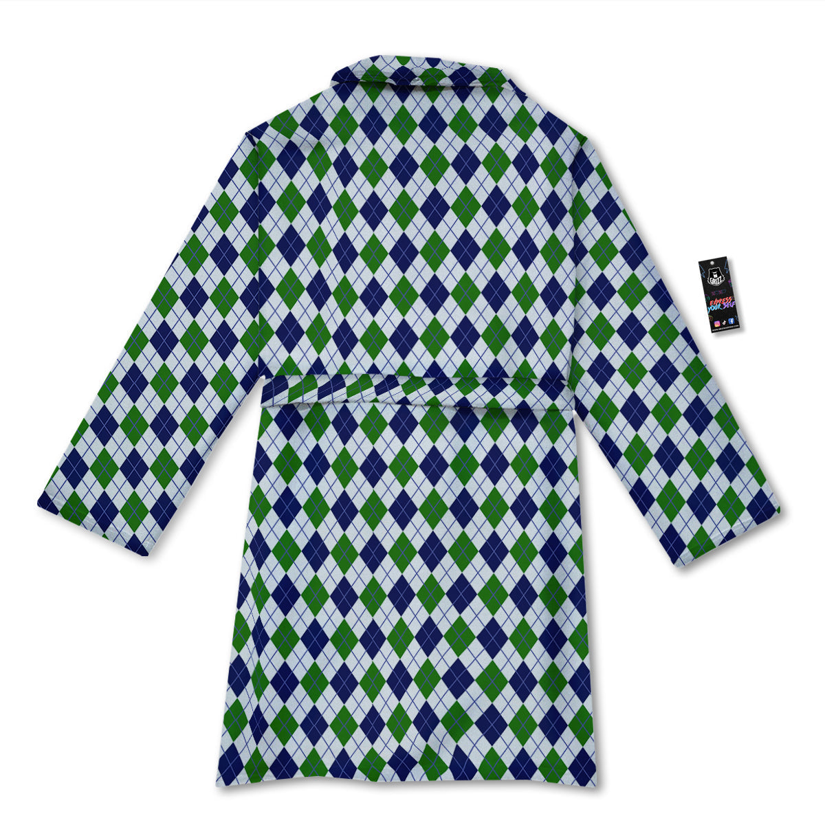 Green White And Navy Argyle Print Pattern Bathrobe-grizzshop
