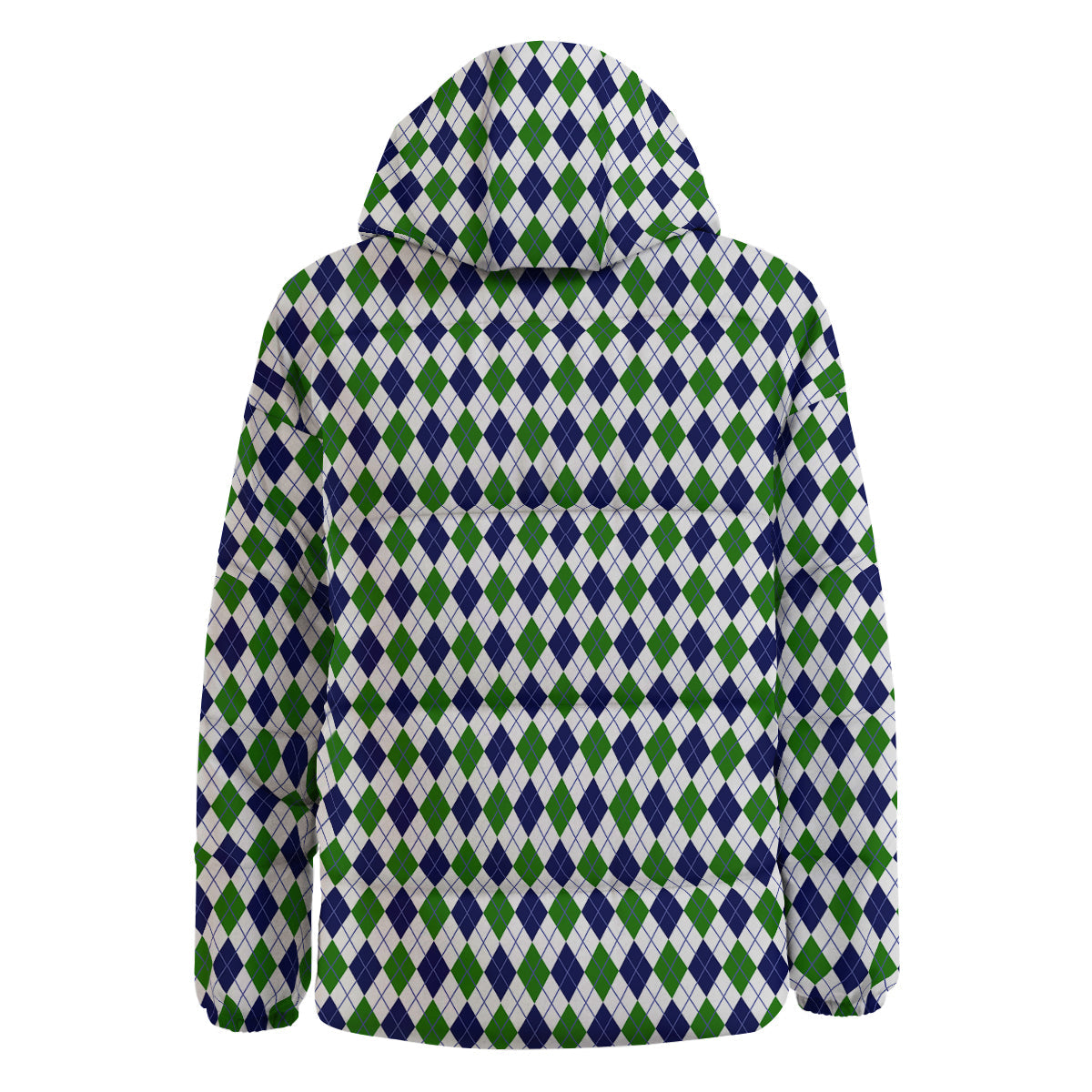 Green White And Navy Argyle Print Pattern Down Jacket-grizzshop