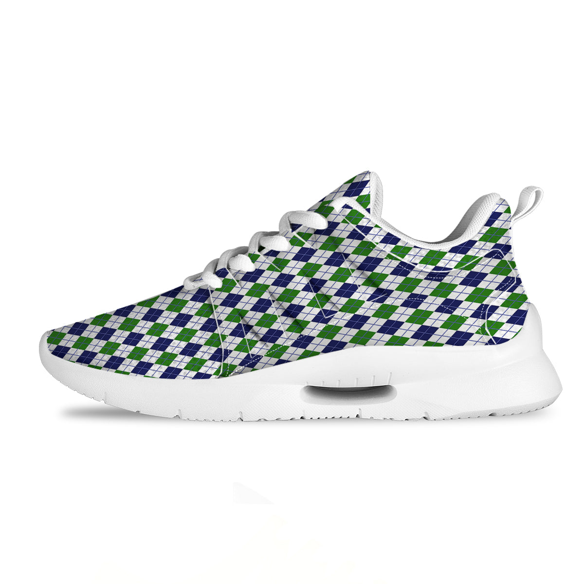 Green White And Navy Argyle Print Pattern Tennis Shoes-grizzshop