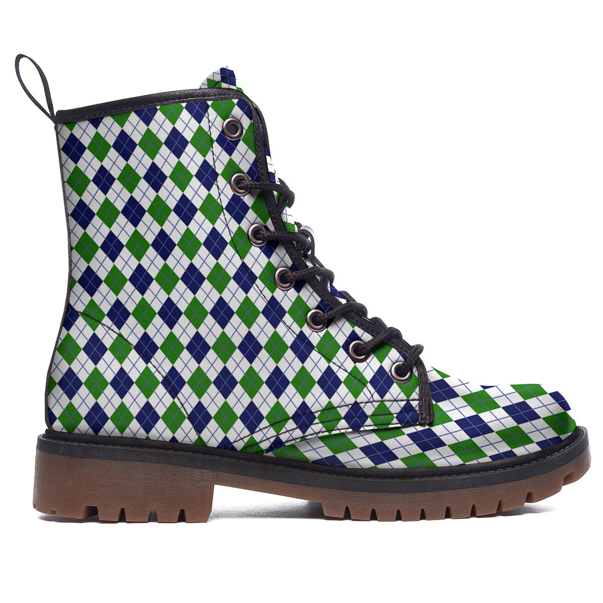 Green White And Navy Argyle Print Pattern Work Boots-grizzshop