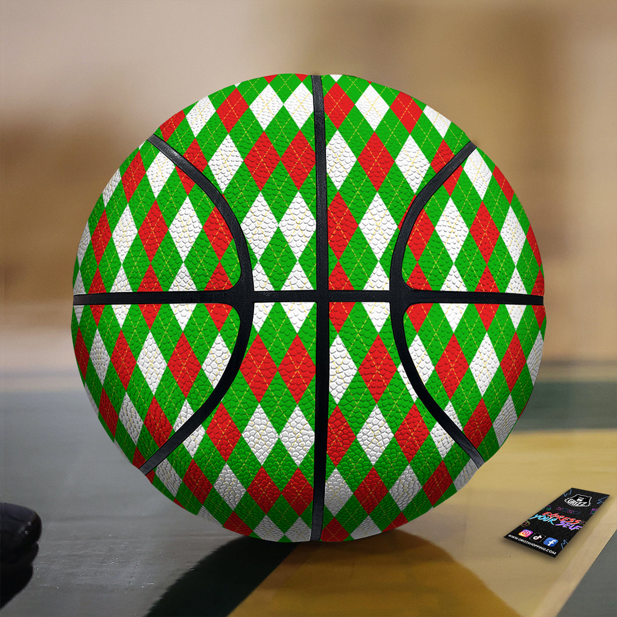 Green White And Red Argyle Print Pattern Basketball