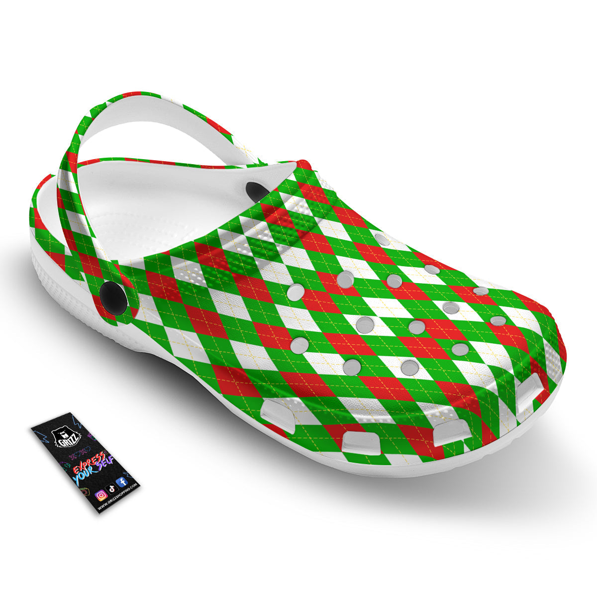 Green White And Red Argyle Print Pattern Clog-grizzshop