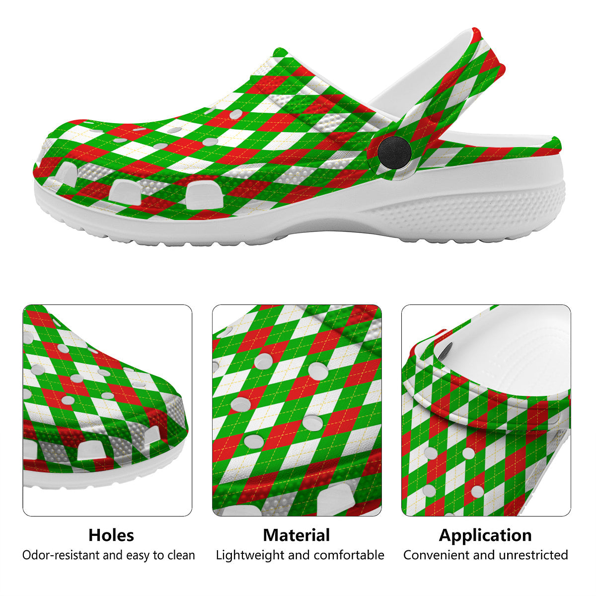 Green White And Red Argyle Print Pattern Clog-grizzshop