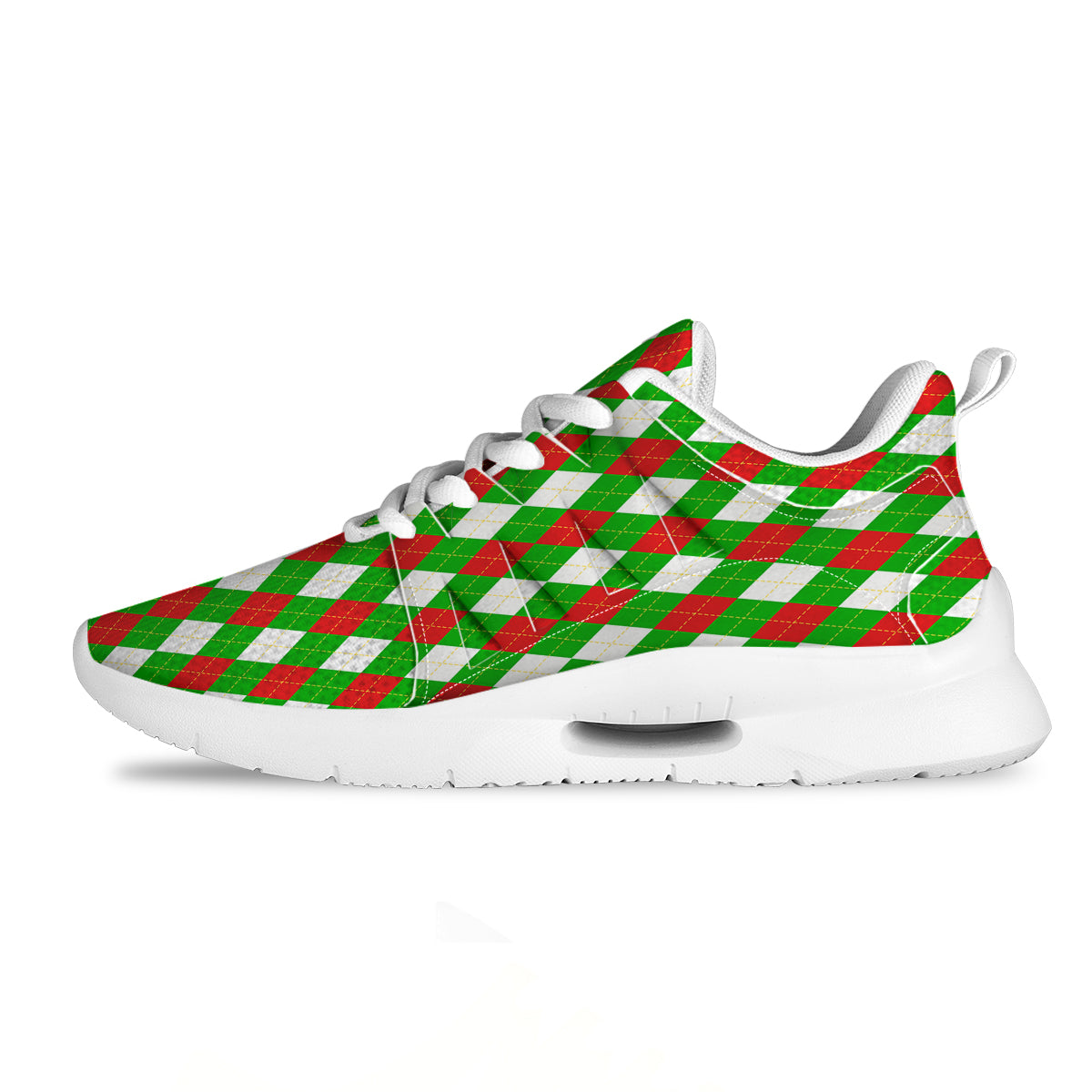 Green White And Red Argyle Print Pattern Tennis Shoes-grizzshop