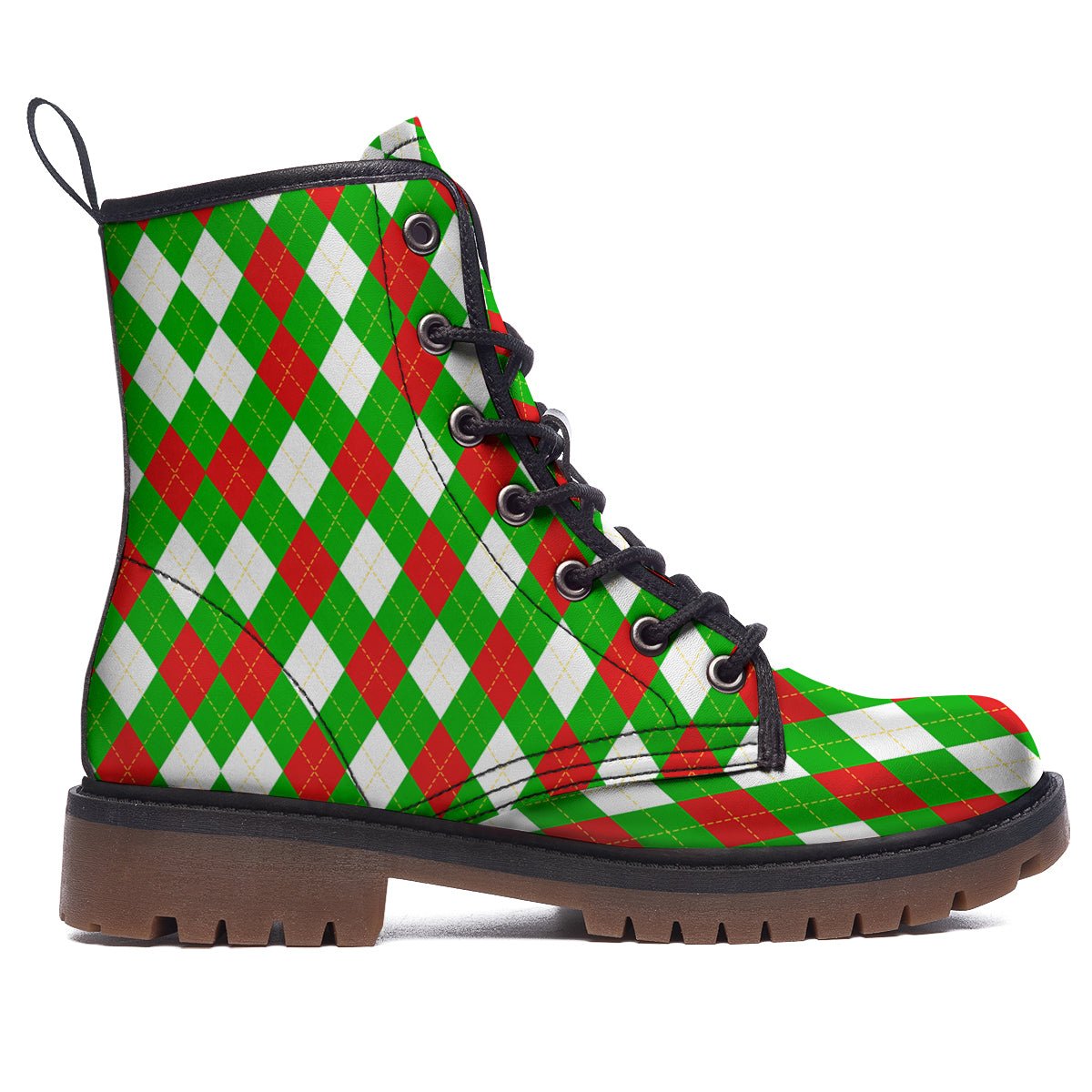 Green White And Red Argyle Print Pattern Work Boots-grizzshop