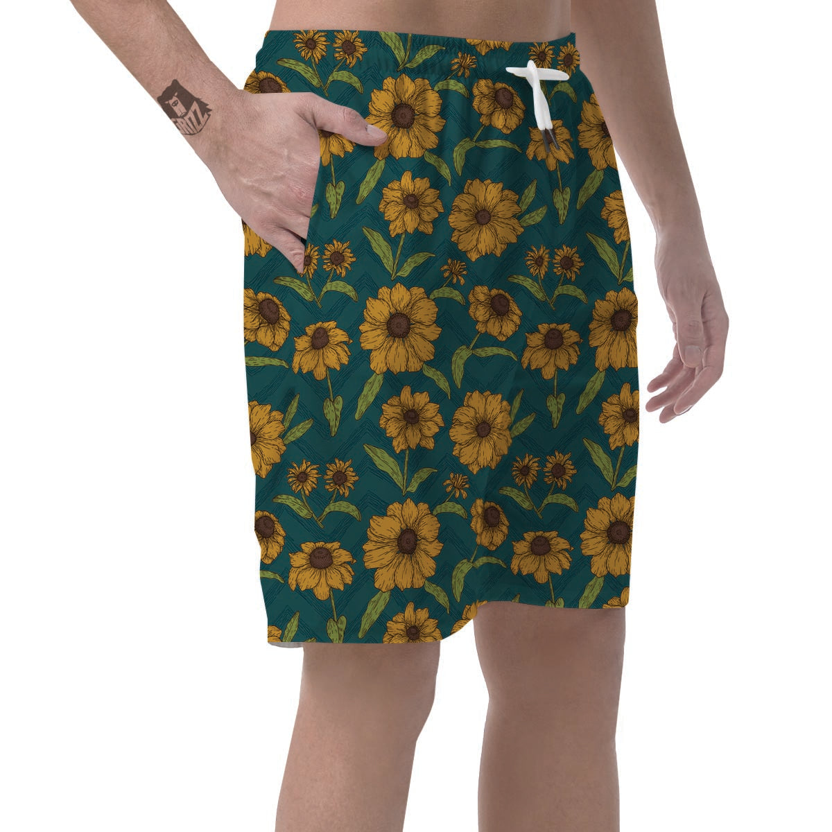 Green Zigzag Sunflower Men's Shorts-grizzshop