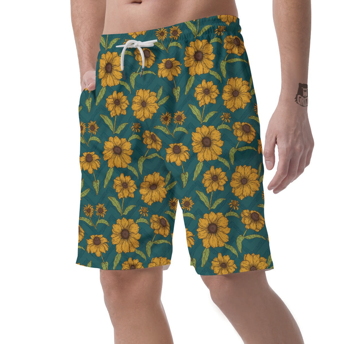 Green Zigzag Sunflower Men's Shorts-grizzshop