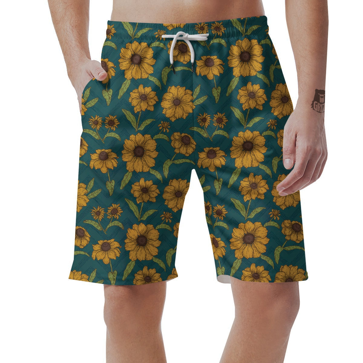 Green Zigzag Sunflower Men's Shorts-grizzshop