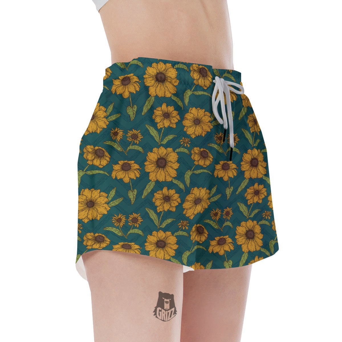 Green Zigzag Sunflower Women's Shorts-grizzshop