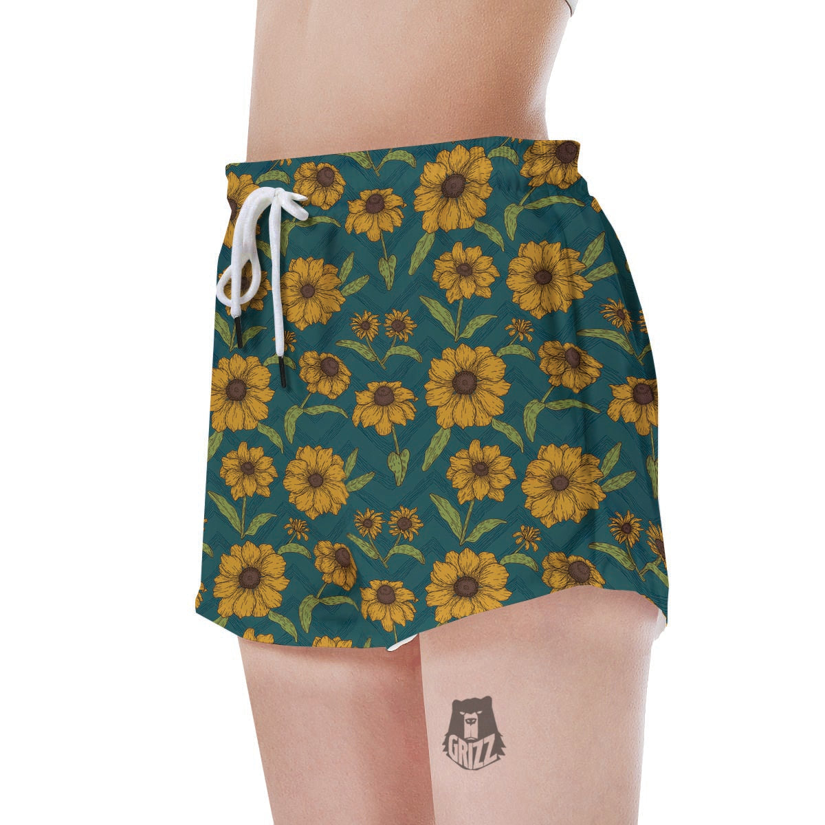 Green Zigzag Sunflower Women's Shorts-grizzshop
