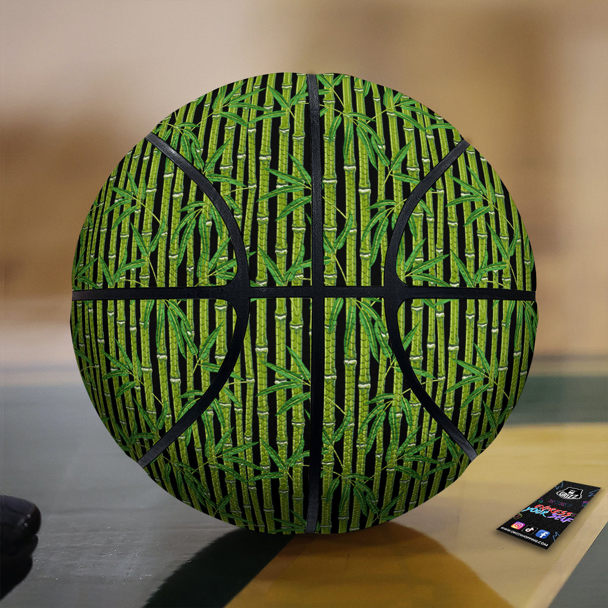 Green Bamboo And Leaves Print Pattern Basketball