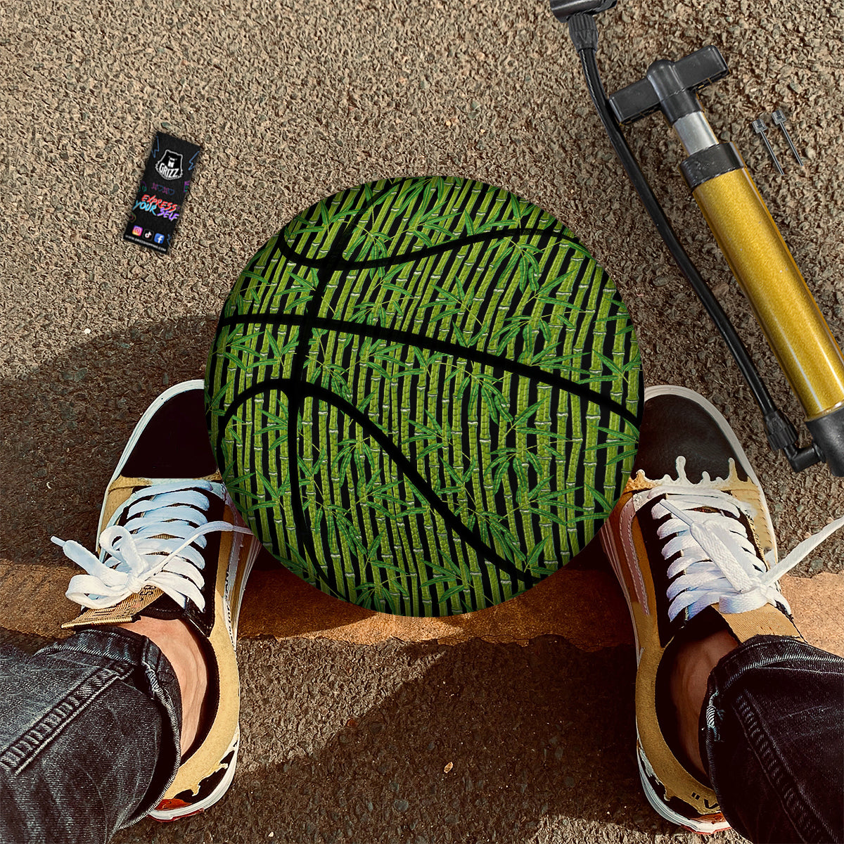 Green Bamboo And Leaves Print Pattern Basketball