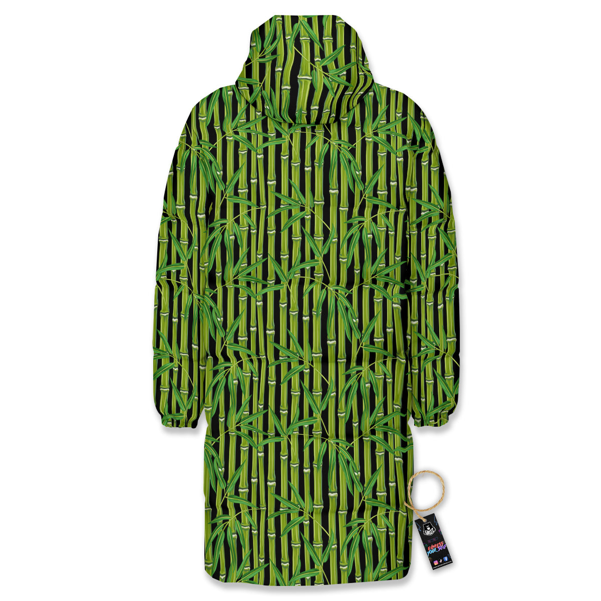 Green Bamboo And Leaves Print Pattern Long Down Jacket