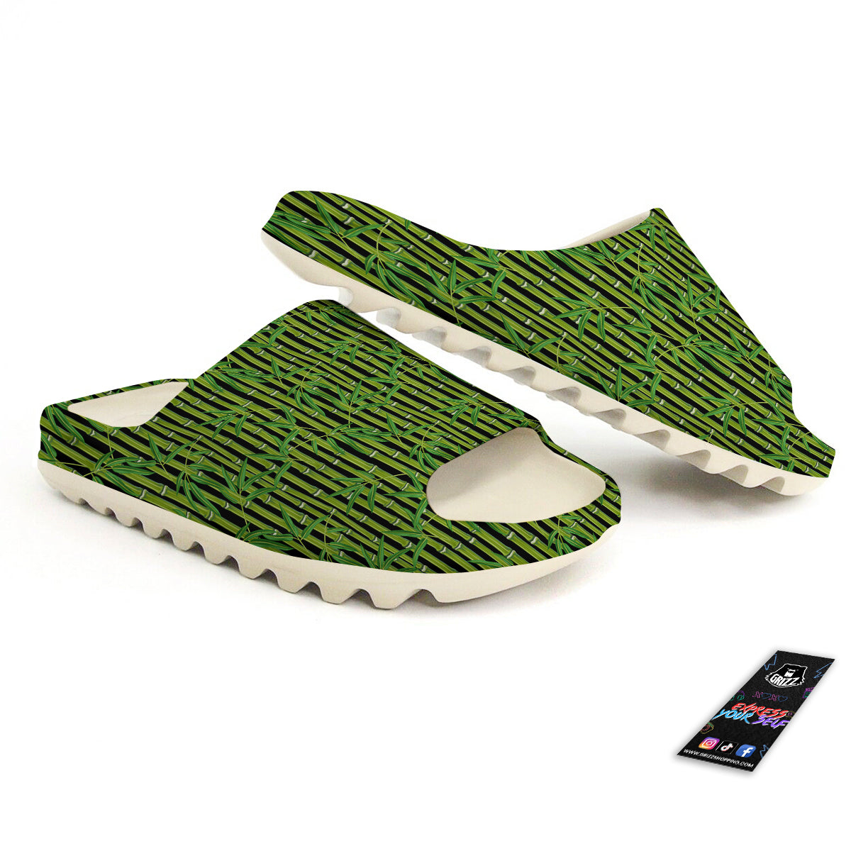 Green Bamboo And Leaves Print Pattern Sandals-grizzshop