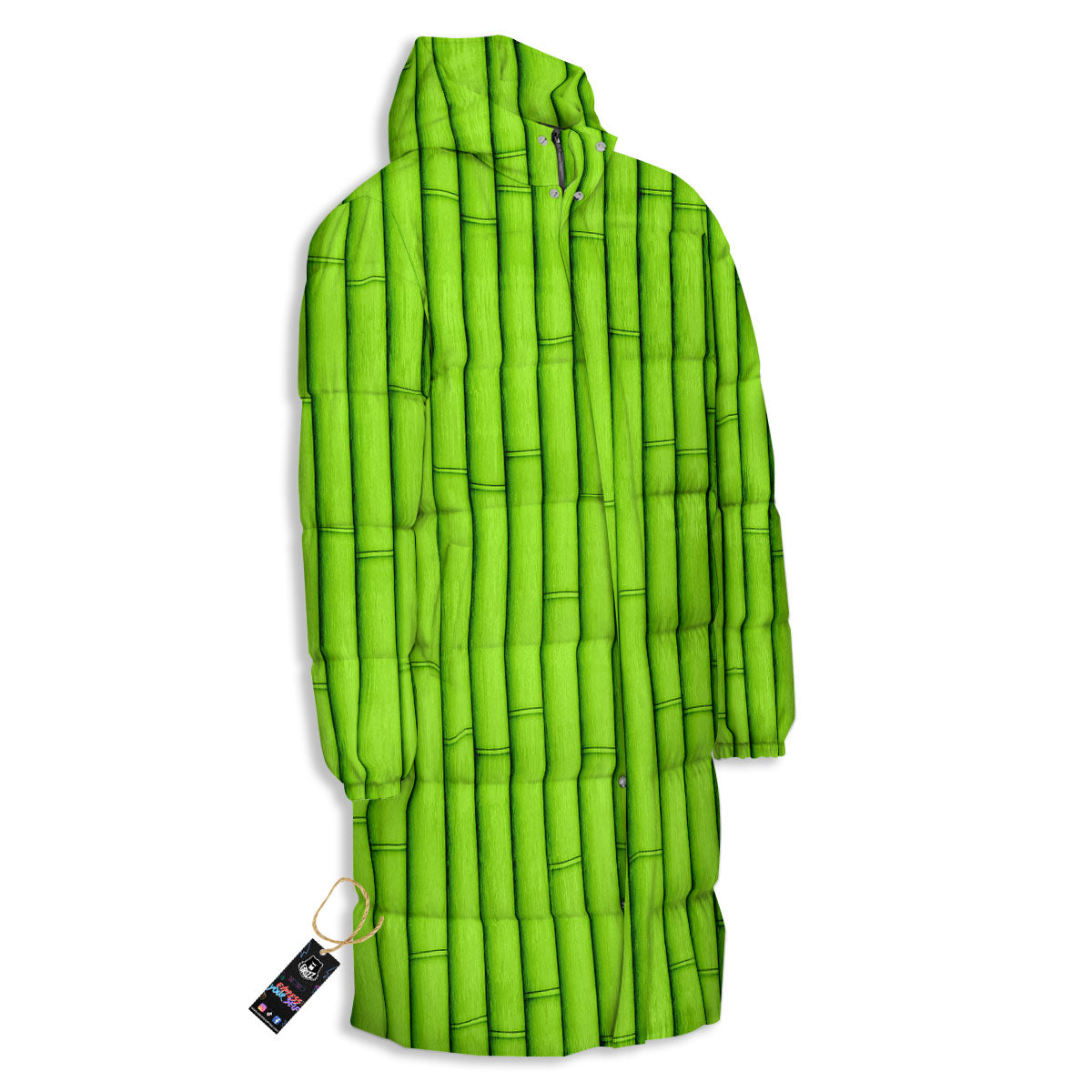 Green Bamboo Print Long Down Jacket