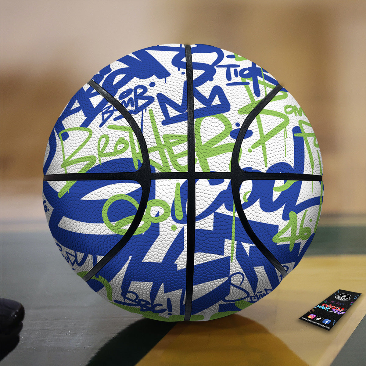 Green Blue Urban Graffiti Text Print Pattern Basketball