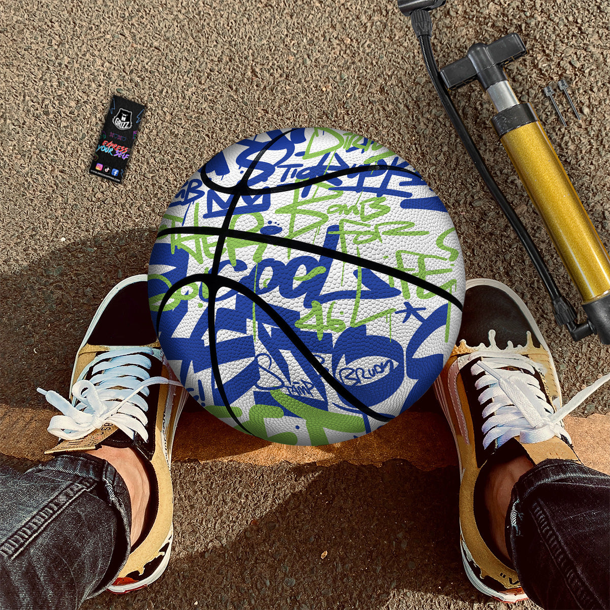 Green Blue Urban Graffiti Text Print Pattern Basketball