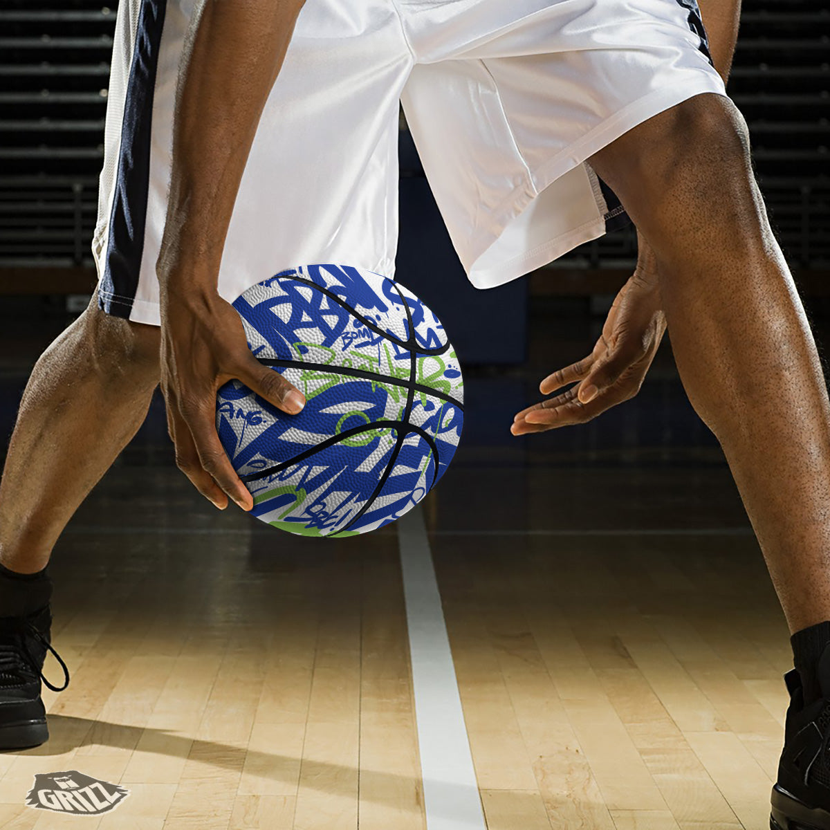 Green Blue Urban Graffiti Text Print Pattern Basketball