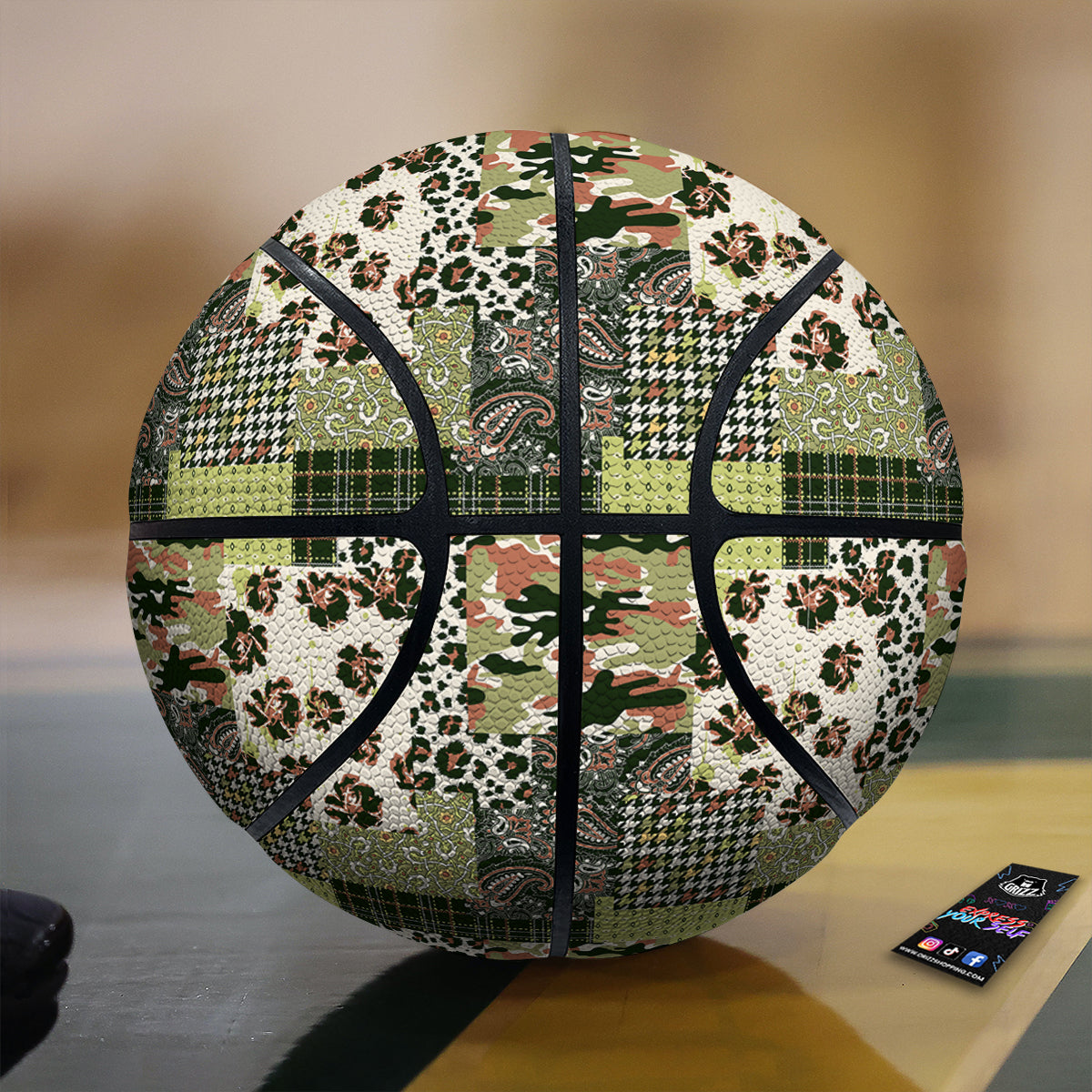 Green Camouflage Tartan Paisley Patchwork Print Pattern Basketball