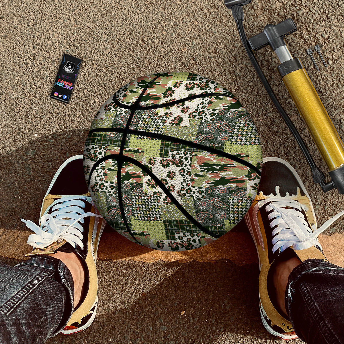 Green Camouflage Tartan Paisley Patchwork Print Pattern Basketball