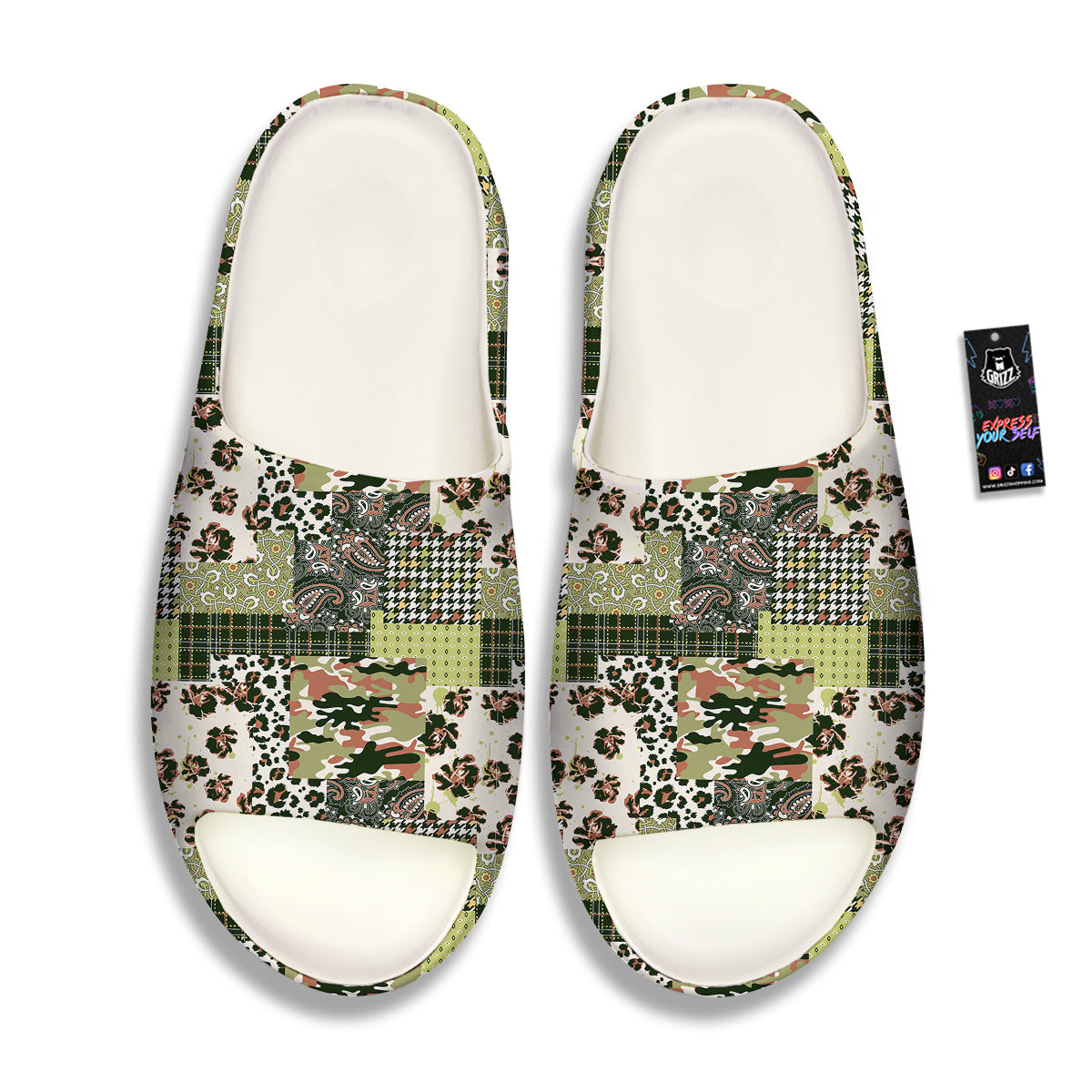 Green Camouflage Tartan Paisley Patchwork Print Pattern Sandals-grizzshop