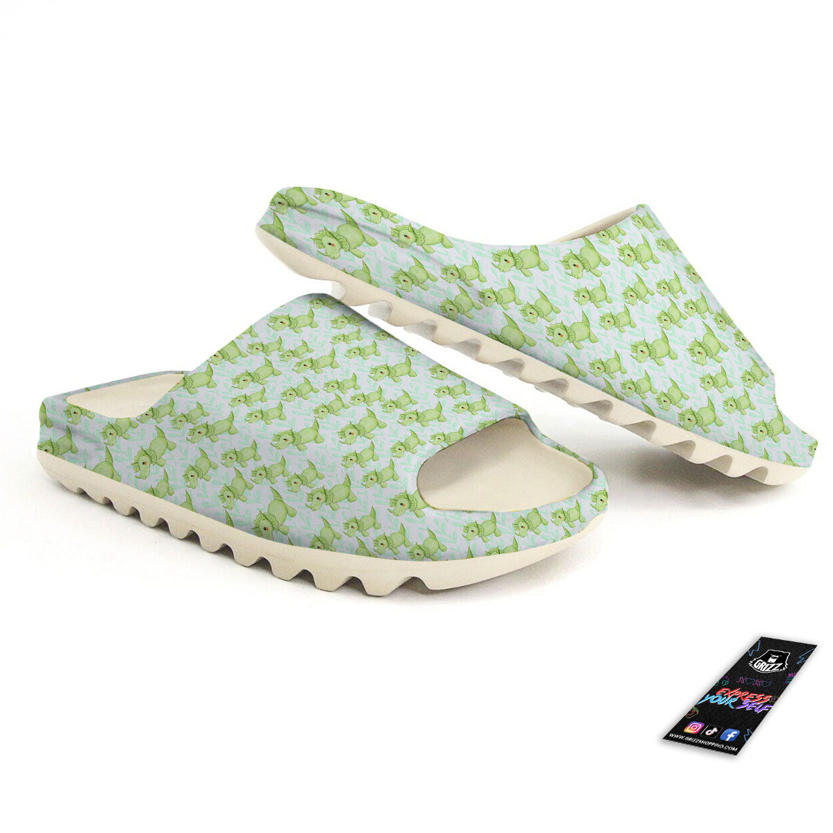 Green Dinosaur Little Print Pattern Sandals-grizzshop