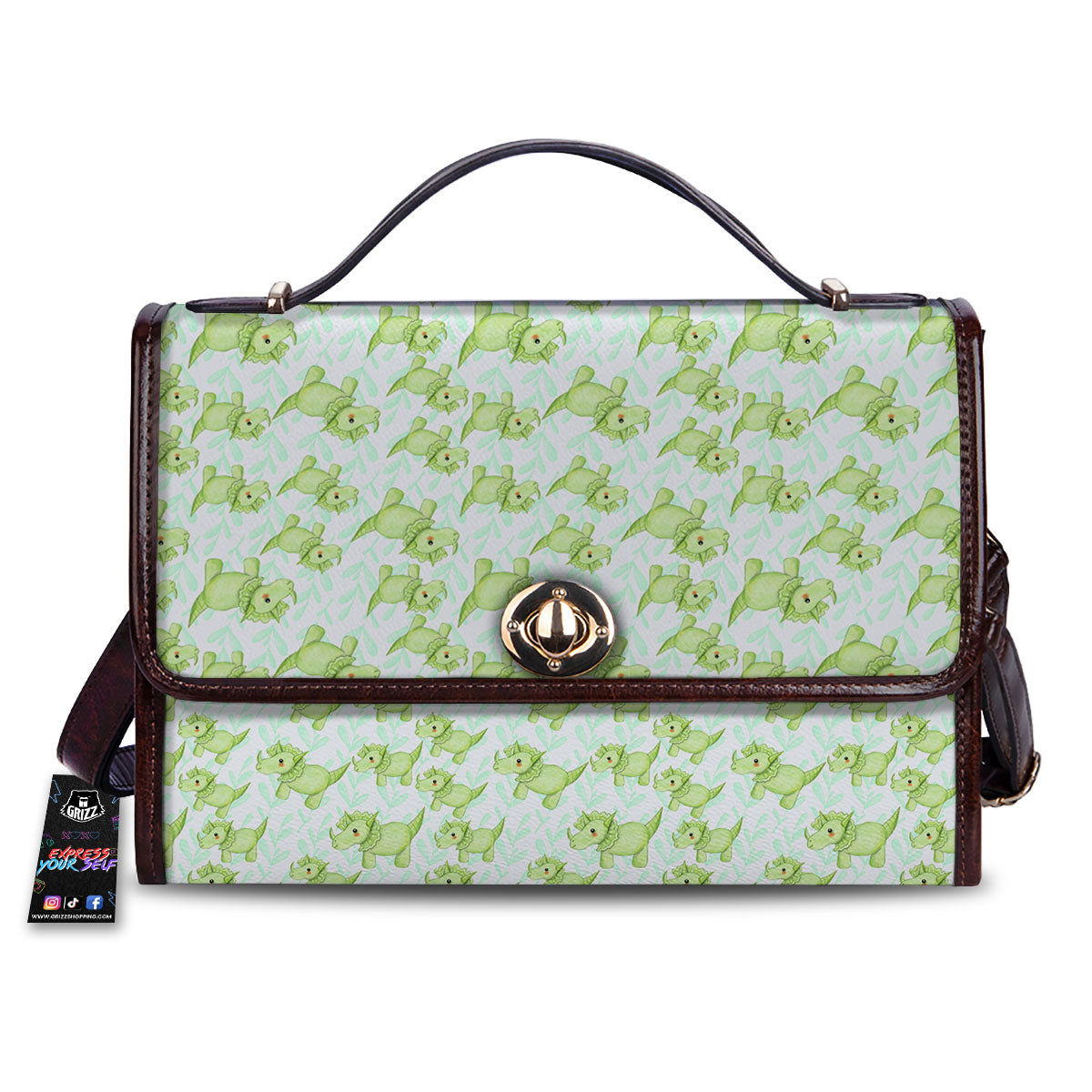 Green Dinosaur Little Print Pattern Women's Satchel Bag
