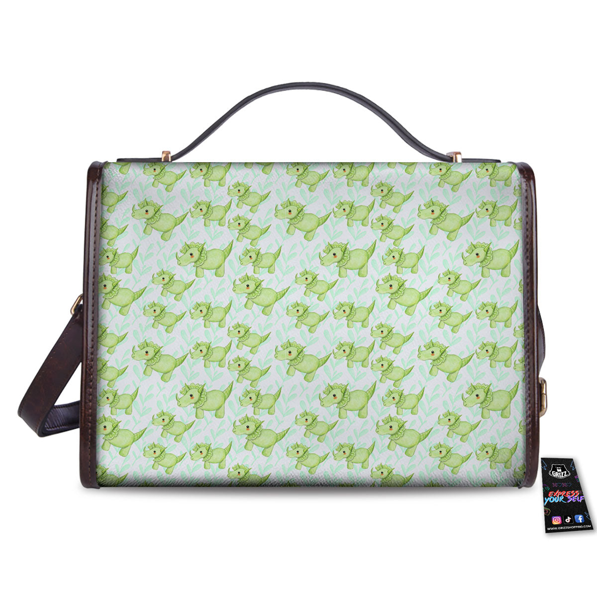 Green Dinosaur Little Print Pattern Women's Satchel Bag