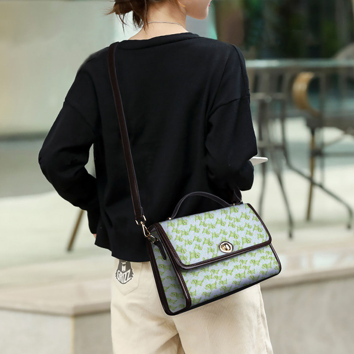 Green Dinosaur Little Print Pattern Women's Satchel Bag