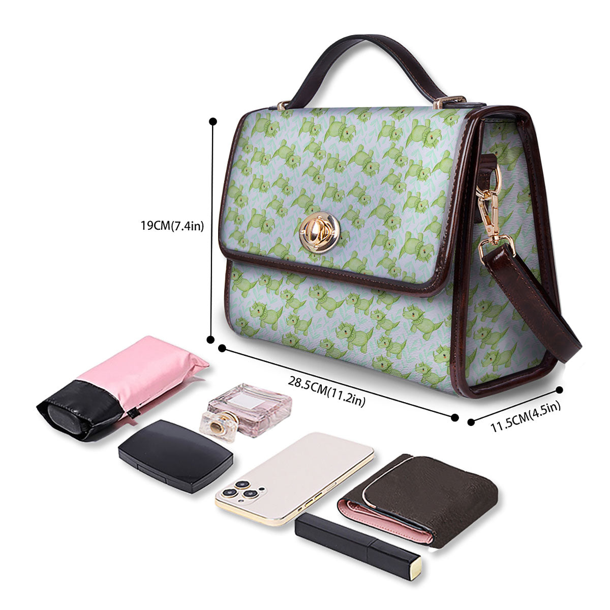 Green Dinosaur Little Print Pattern Women's Satchel Bag