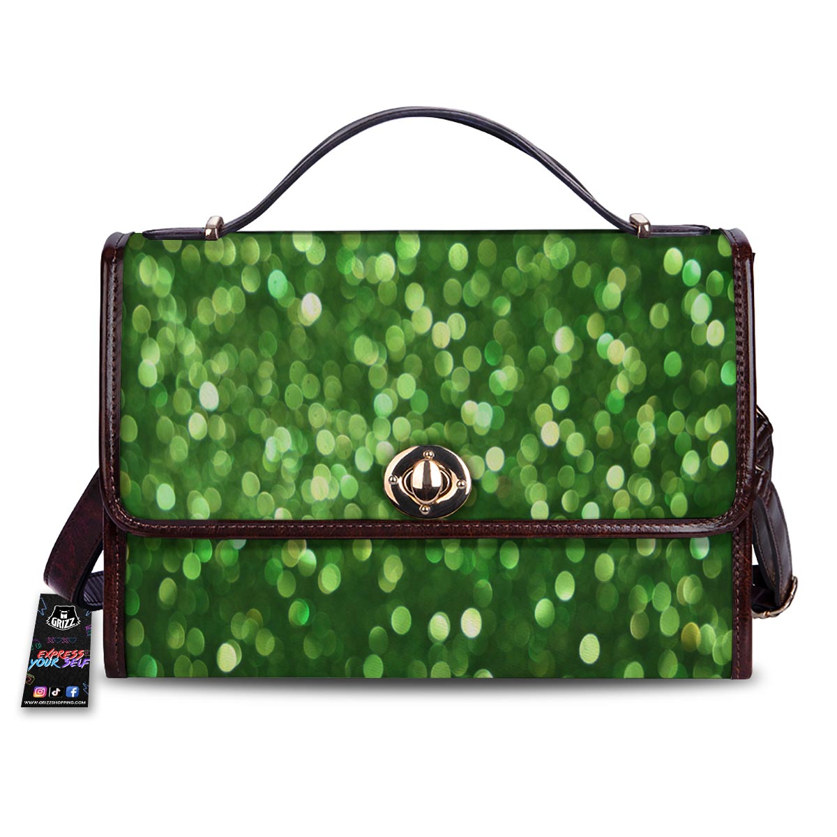 Green Glitter Artwork Shamrock Print Pattern Women's Satchel Bag