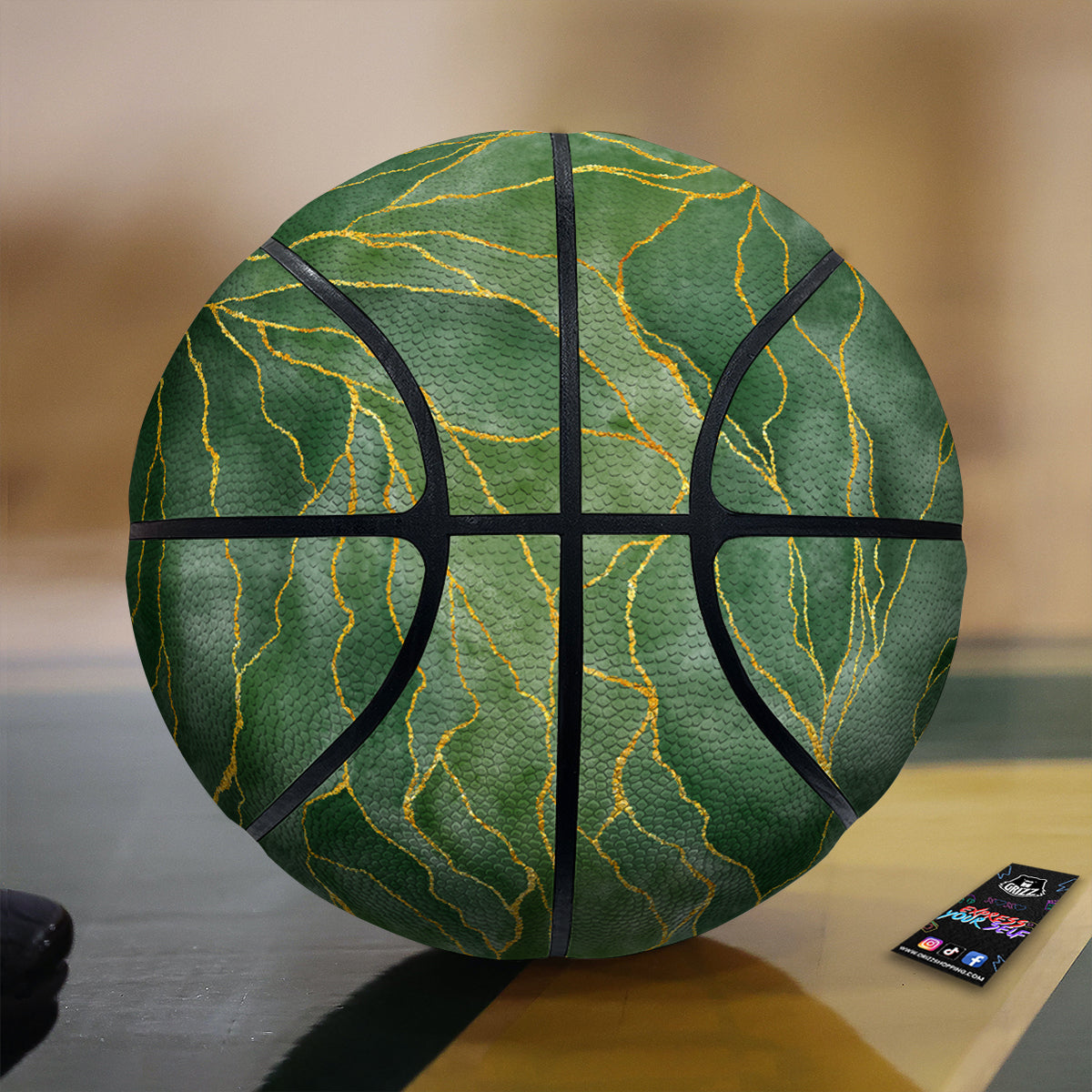 Green Golden Cracked Marble Print Basketball