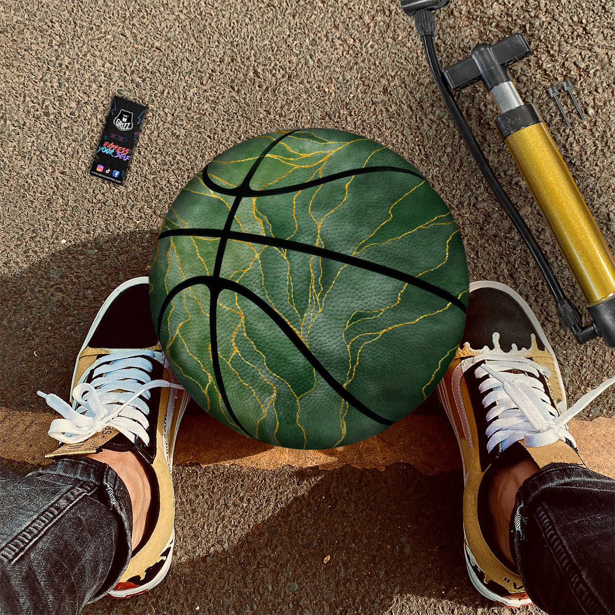 Green Golden Cracked Marble Print Basketball