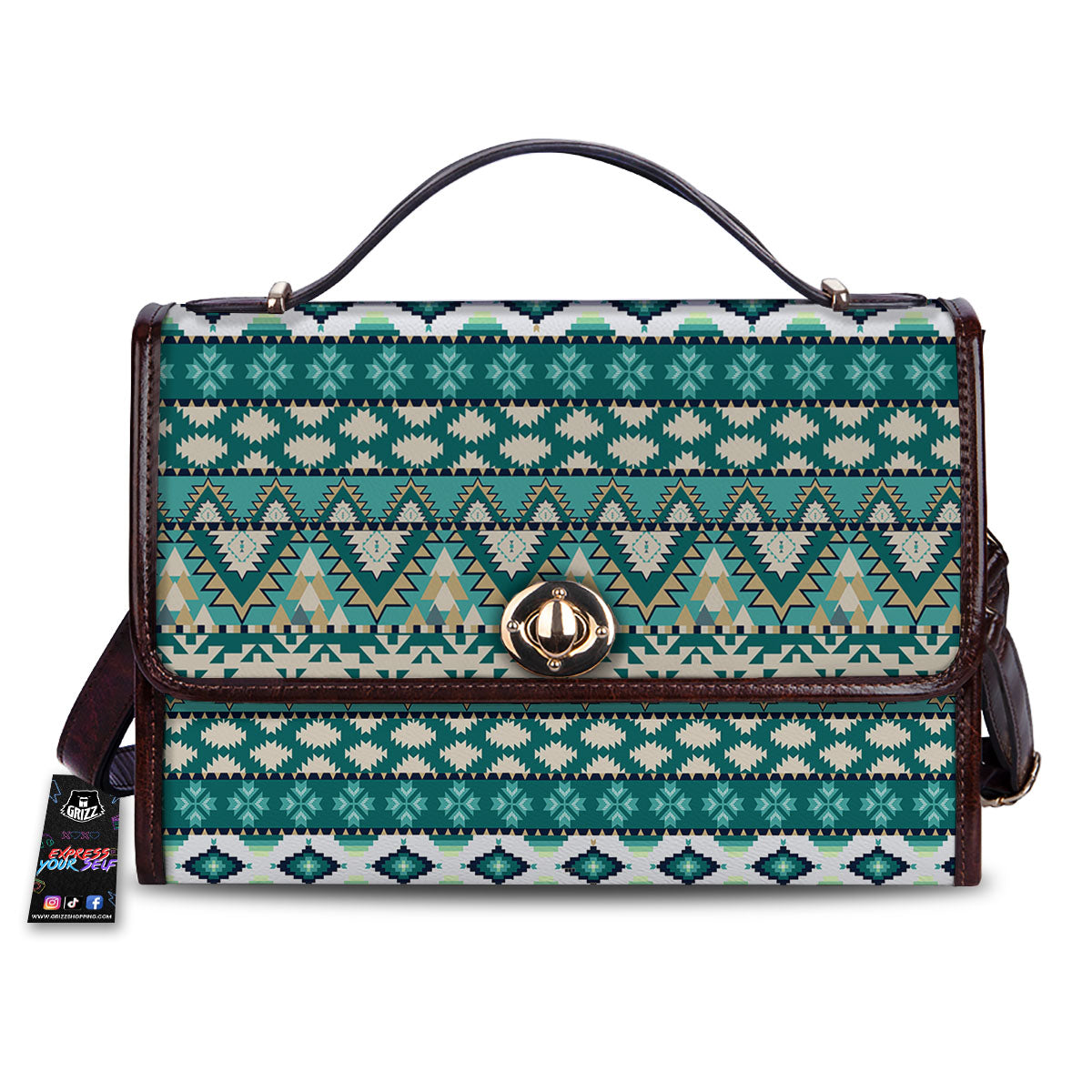 Green Indian Tribal Native Print Pattern Women's Satchel Bag