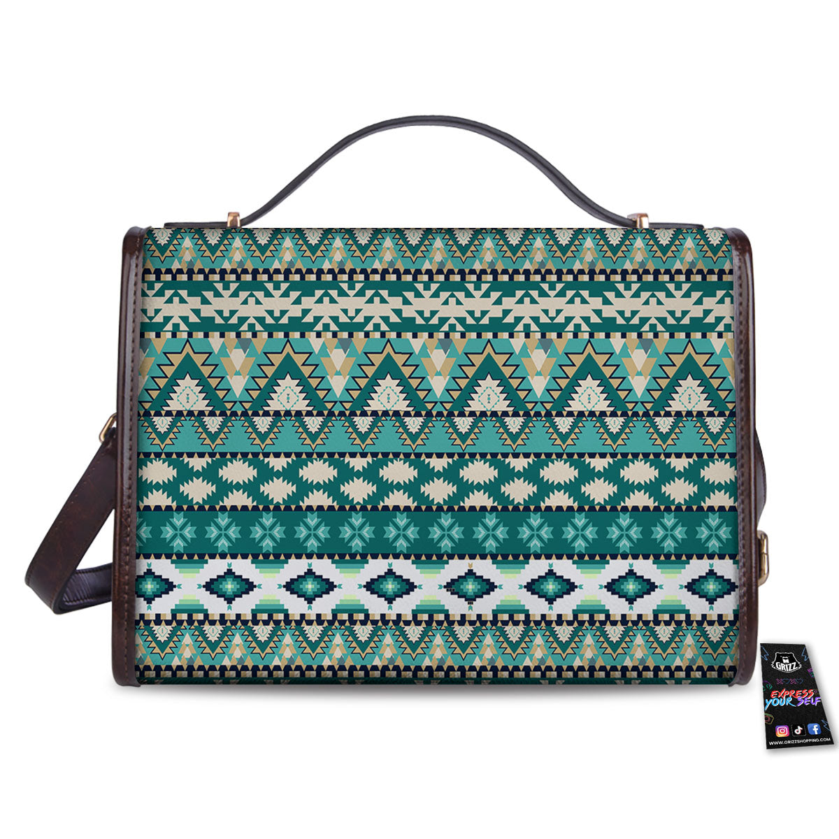 Green Indian Tribal Native Print Pattern Women's Satchel Bag
