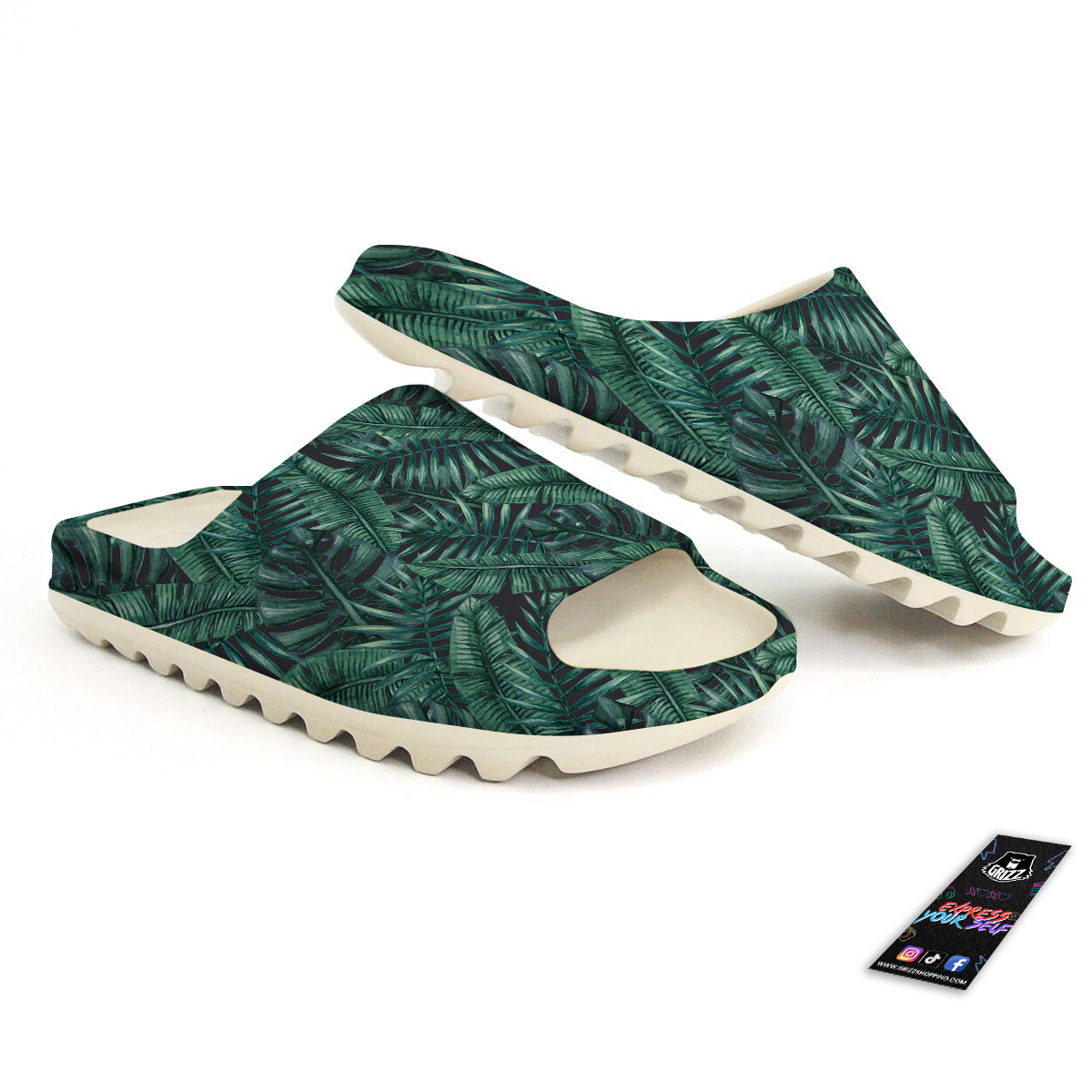 Green Leaf Tropical Print Pattern Sandals-grizzshop