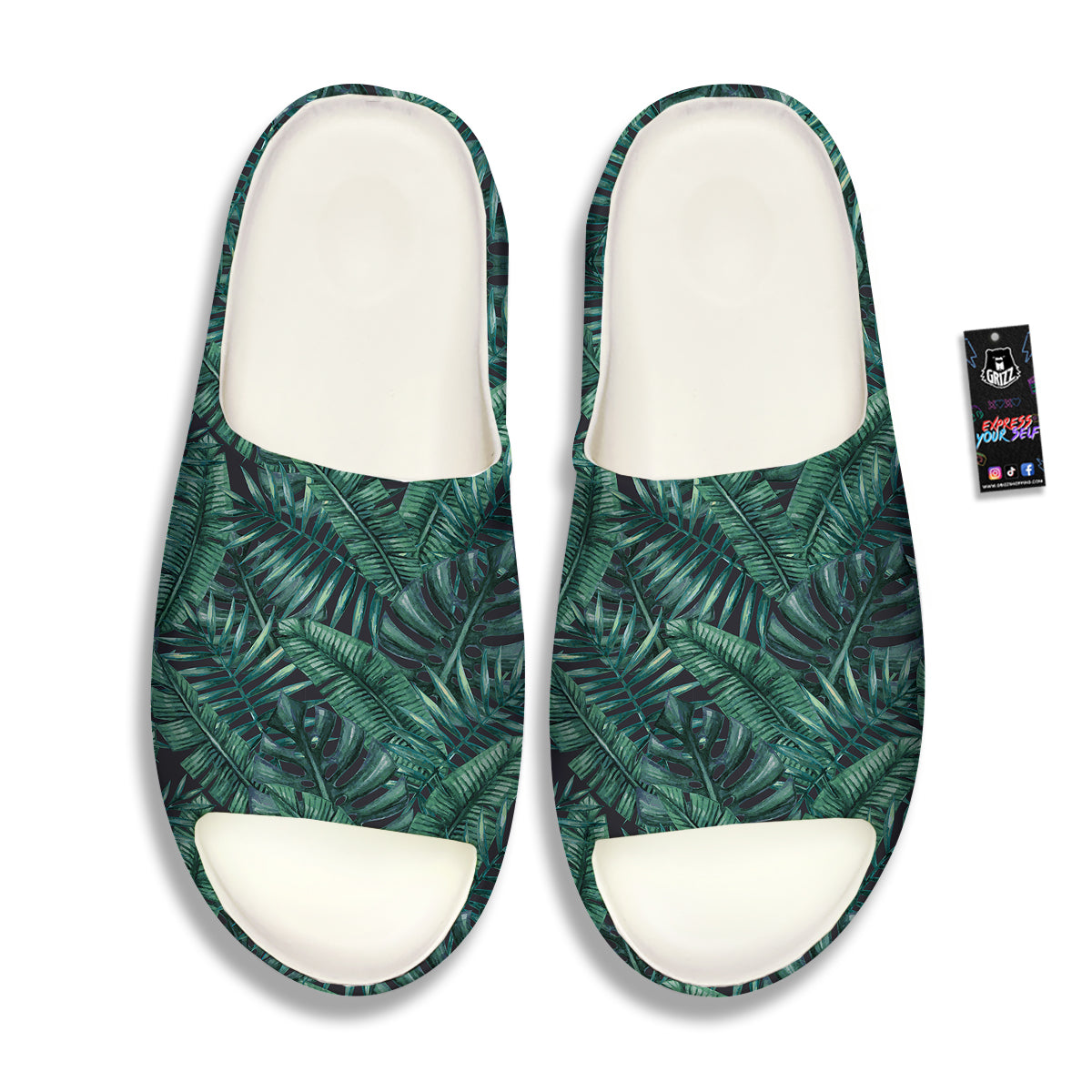 Green Leaf Tropical Print Pattern Sandals-grizzshop