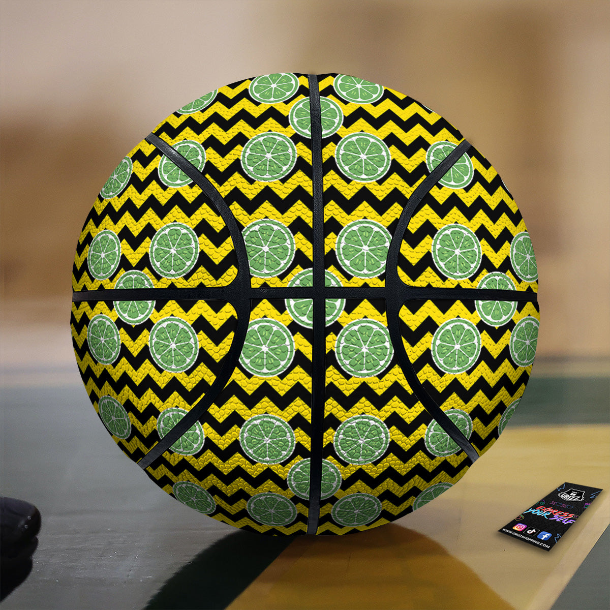 Green Lime And Yellow Zigzag Print Pattern Basketball