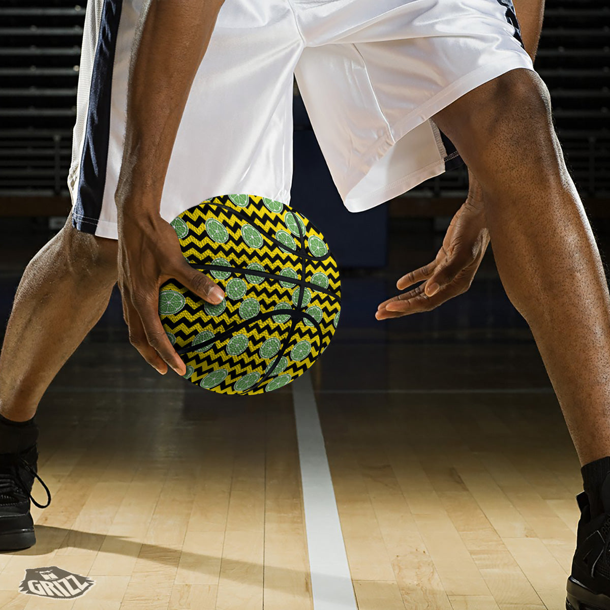 Green Lime And Yellow Zigzag Print Pattern Basketball
