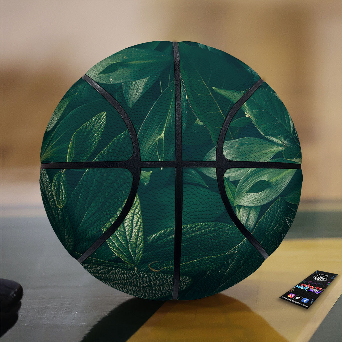 Green Natural Leaf Print Basketball