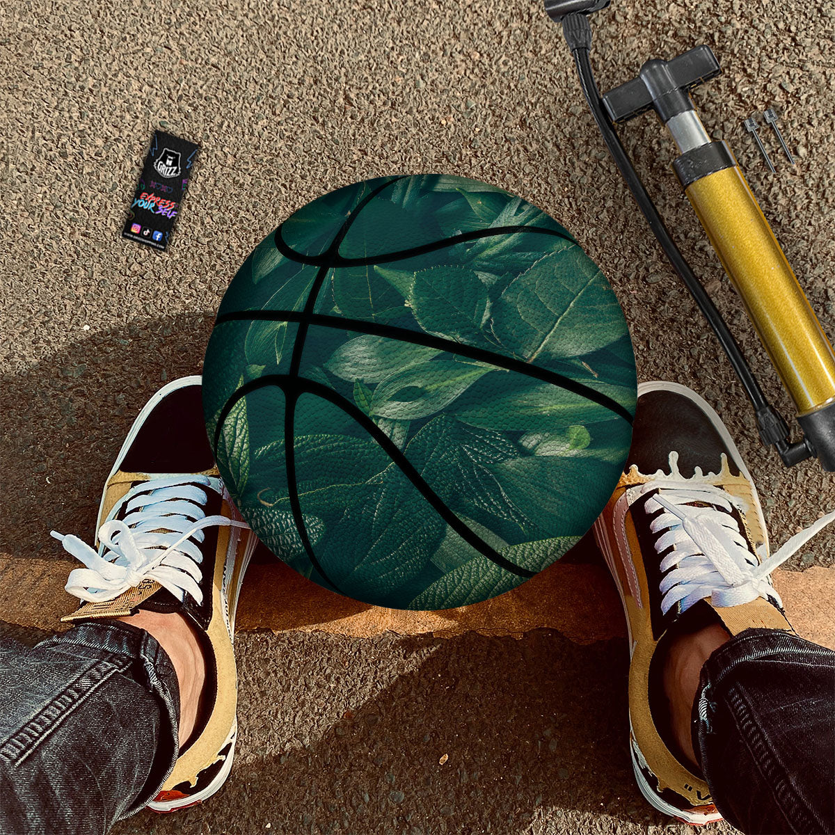 Green Natural Leaf Print Basketball