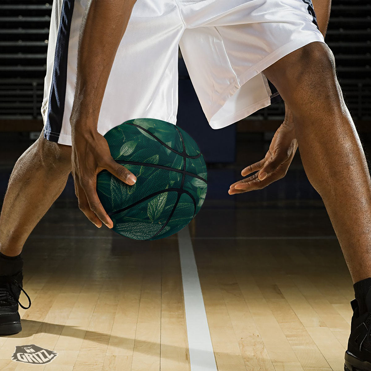 Green Natural Leaf Print Basketball