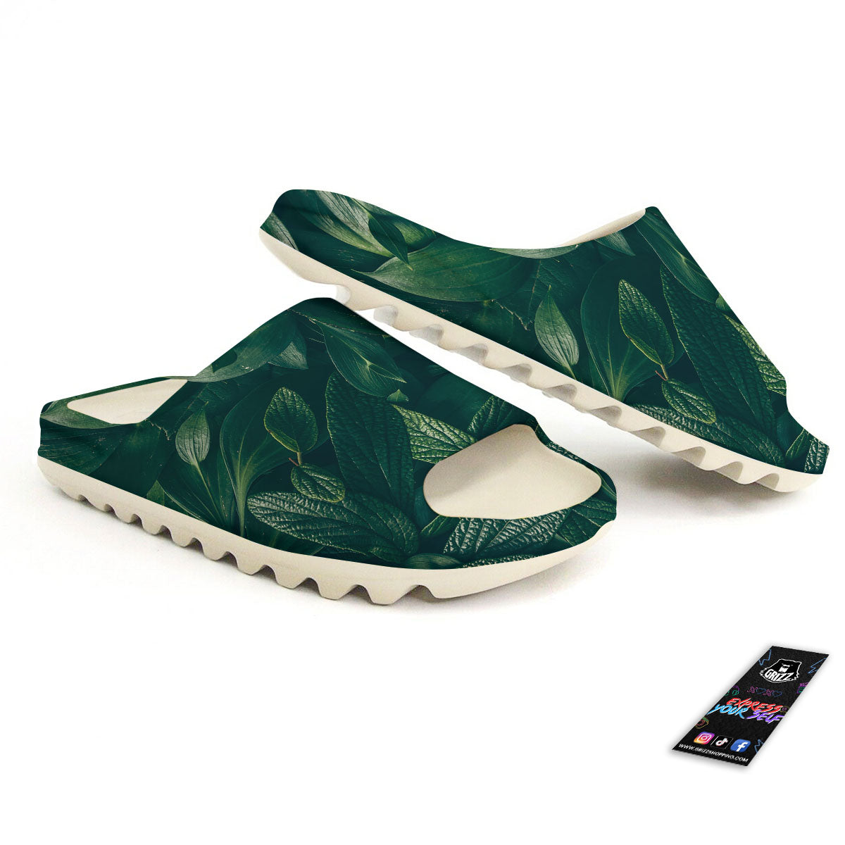 Green Natural Leaf Print Sandals-grizzshop