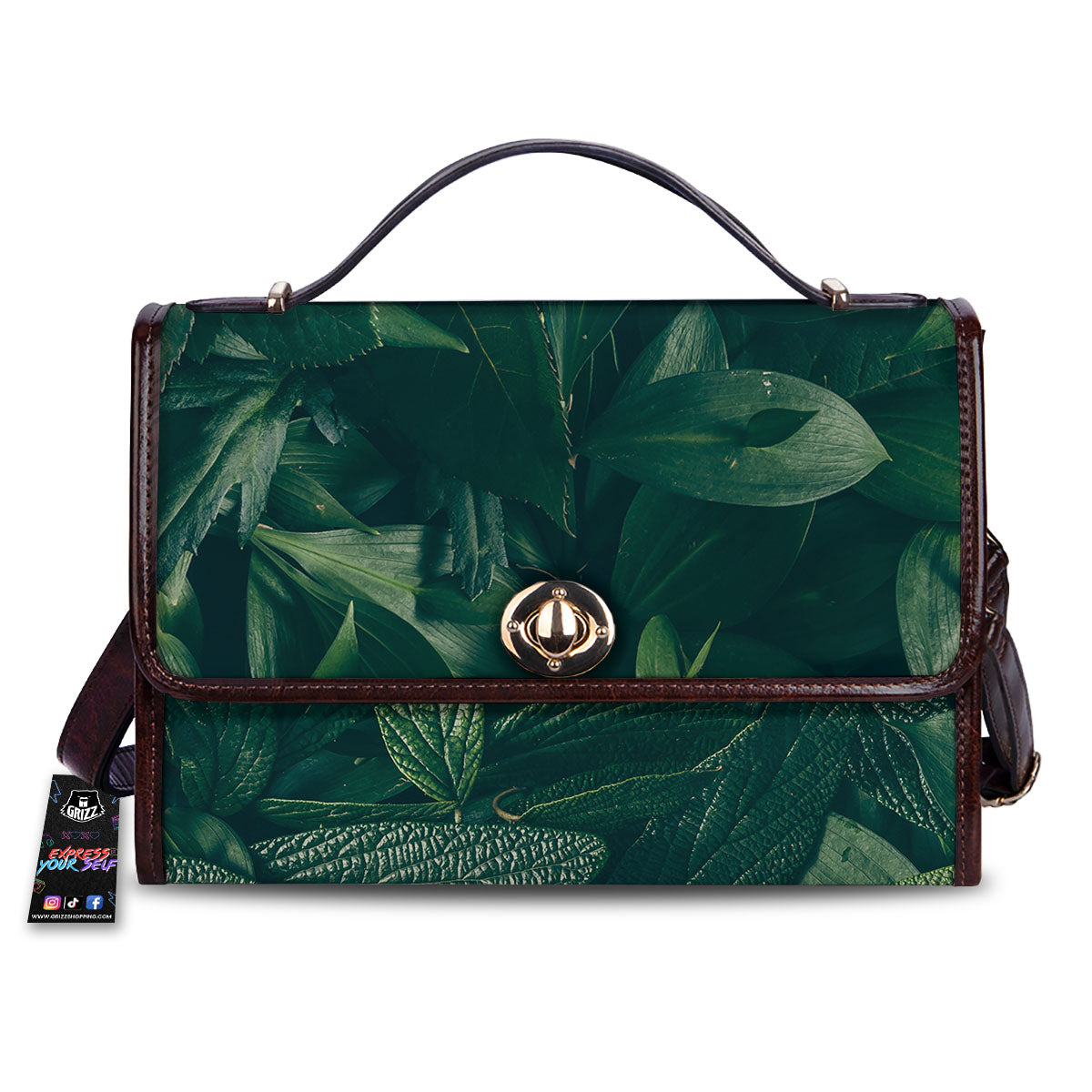 Green Natural Leaf Print Women's Satchel Bag