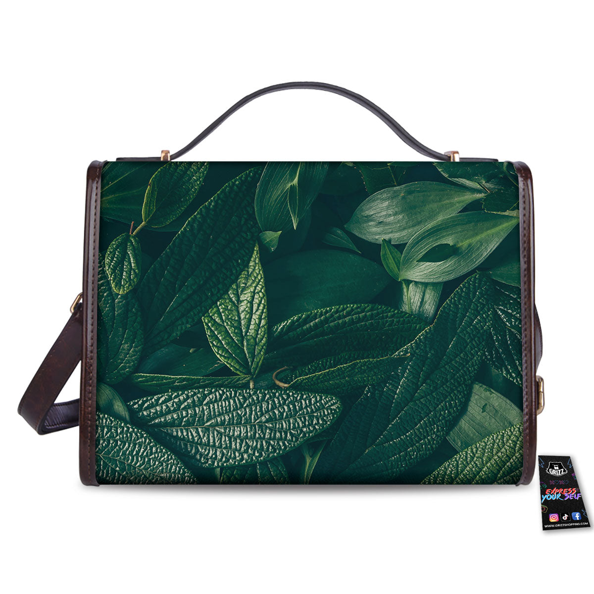 Green Natural Leaf Print Women's Satchel Bag