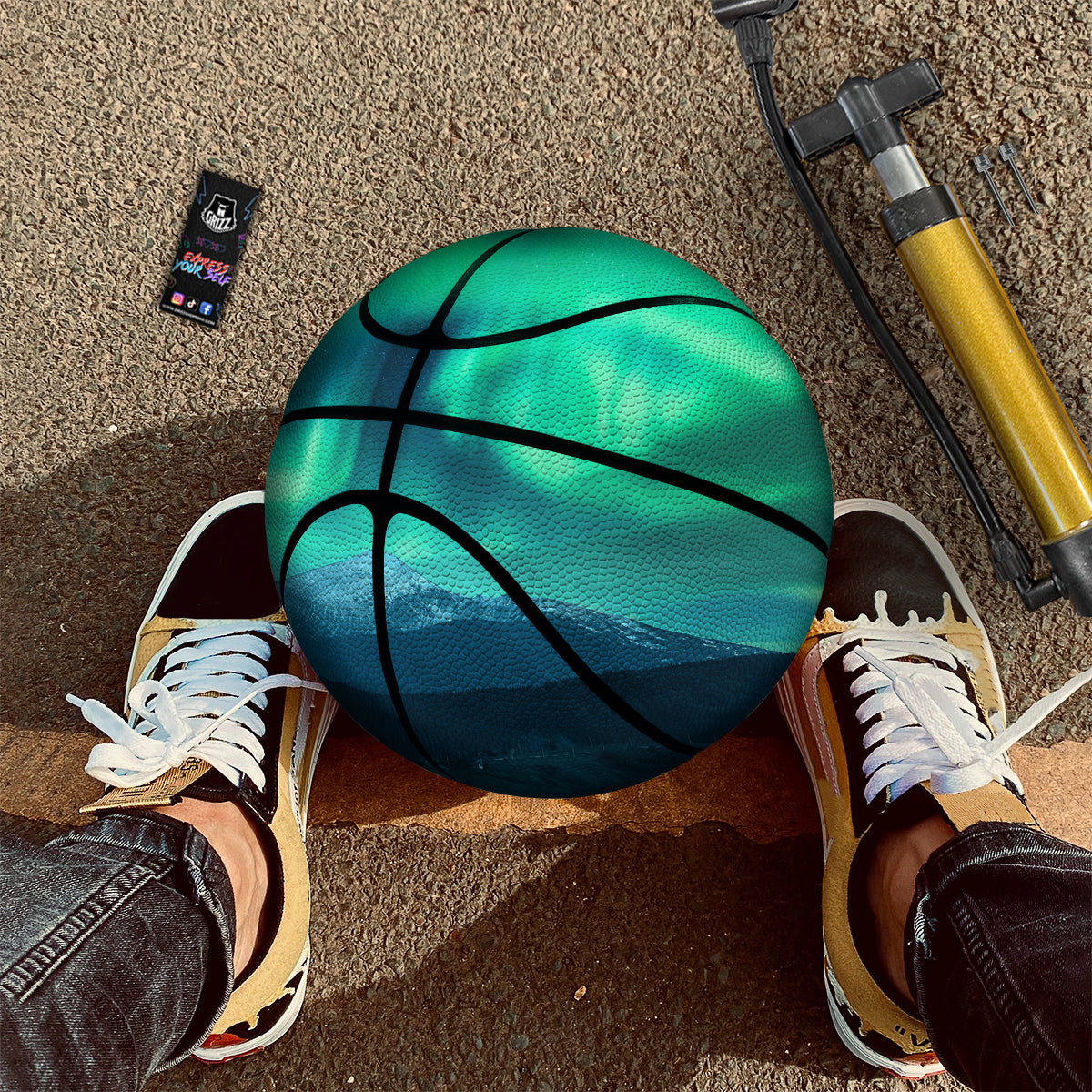 Green Northern Lights And Snowy Mountains Print Basketball