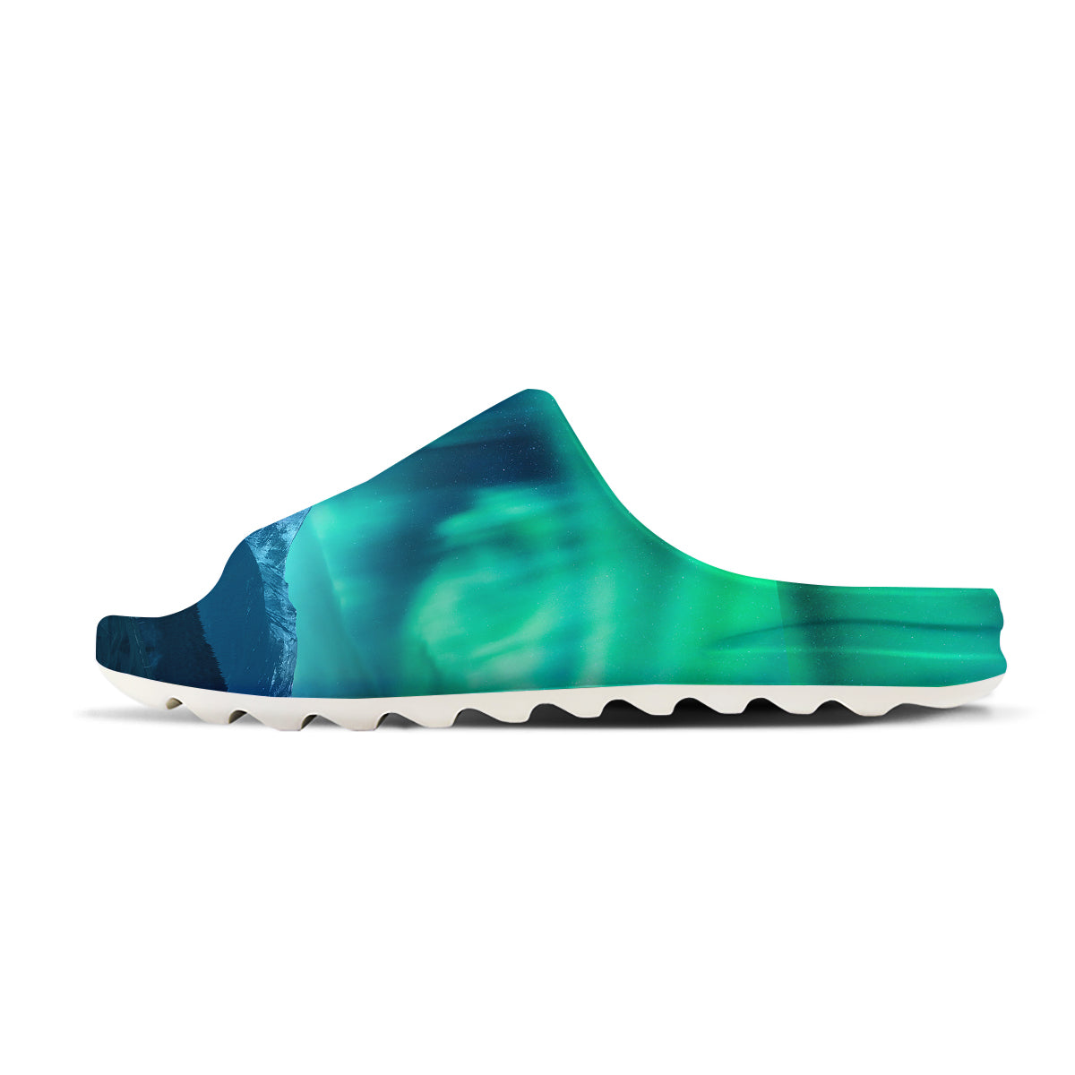 Green Northern Lights And Snowy Mountains Print Sandals-grizzshop