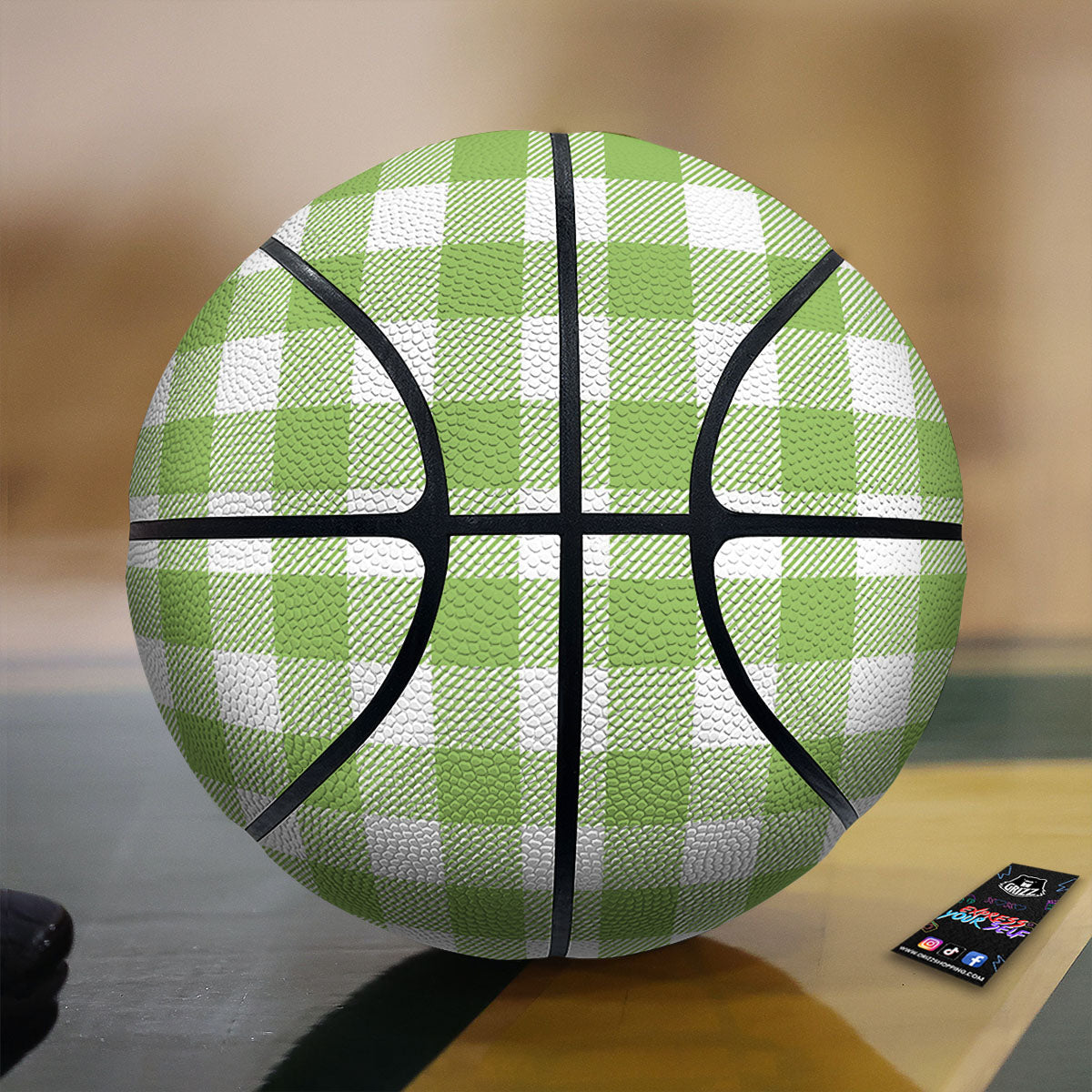 Green Pear And White Gingham Print Basketball